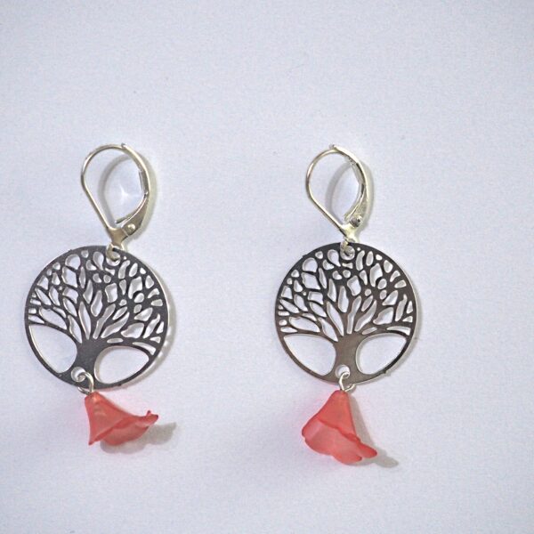 Boucles d'oreille Arbre de vie et Fleur Rouge