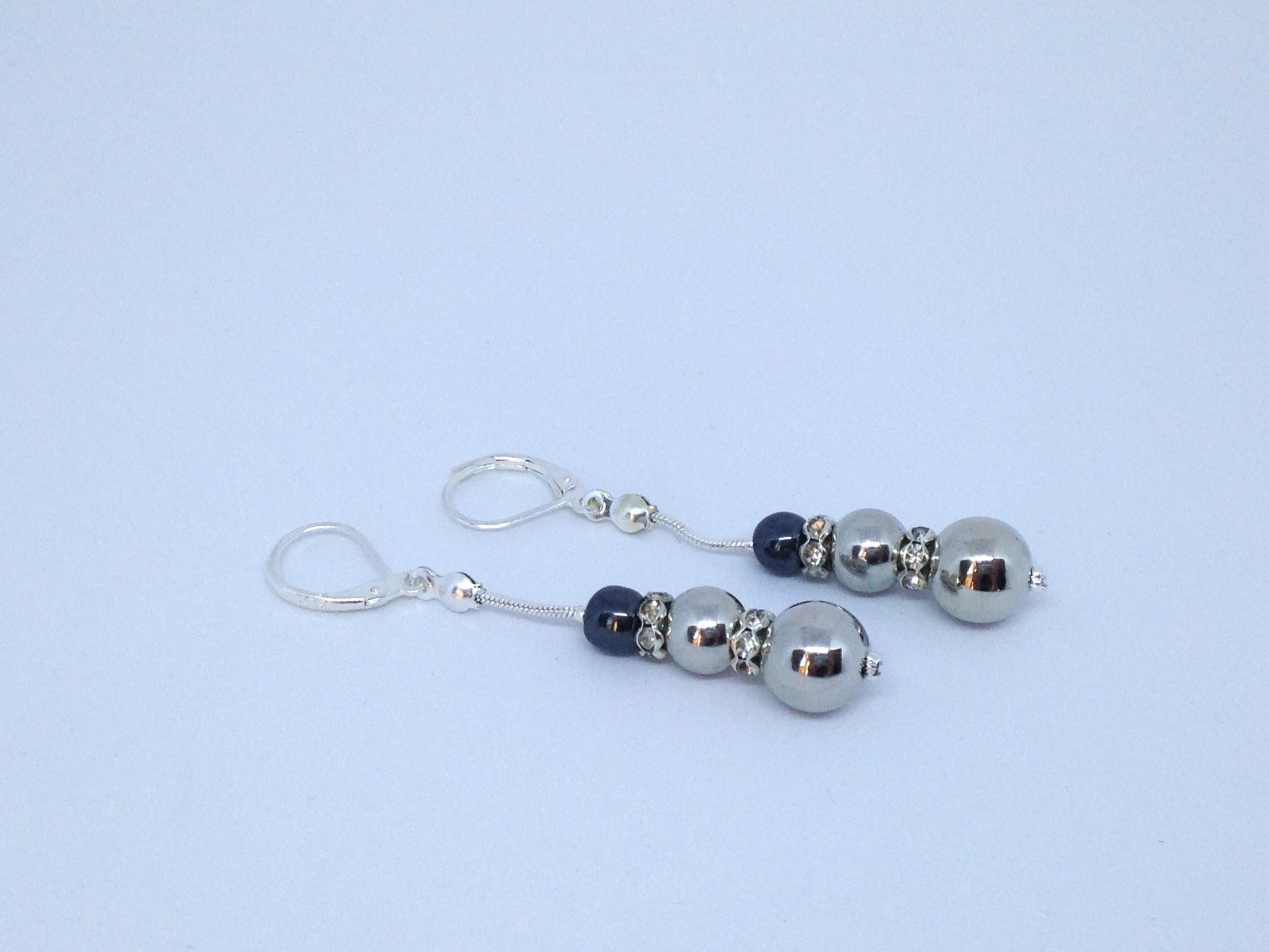 Boucles d'oreilles pendantes Miroir et Gris