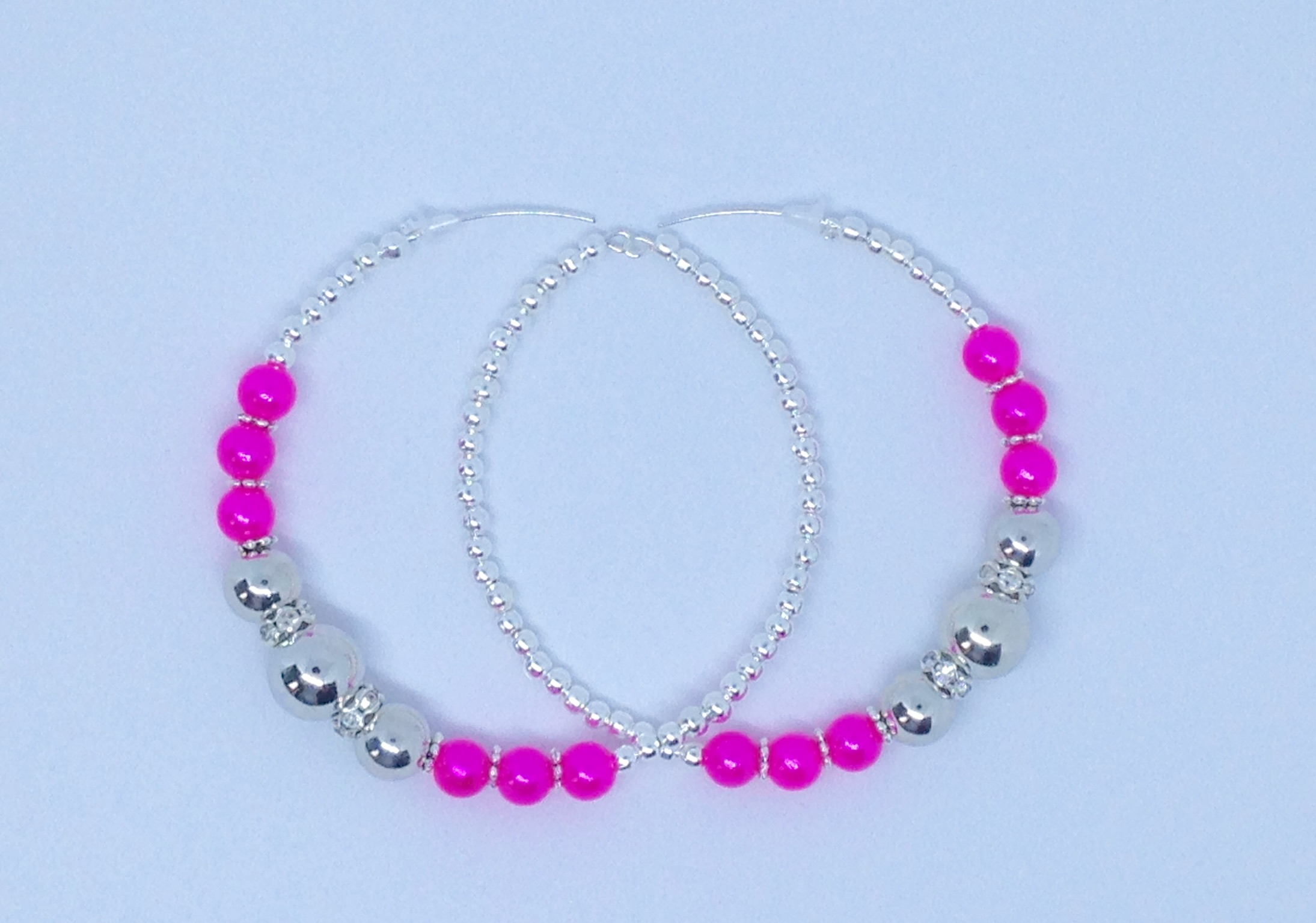 Bracelet double "Créole" Fuchsia et Argentées
