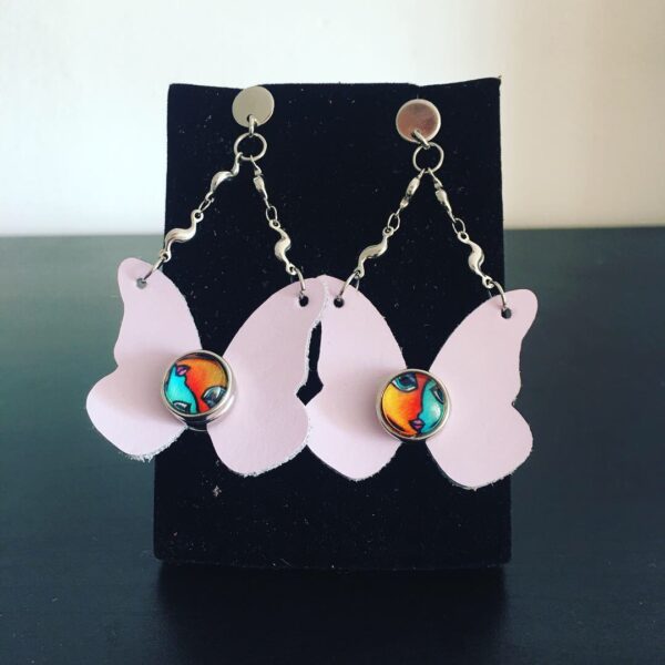 BOUCLES D’OREILLES PAPILLONS EN CUIR VERITABLE POUR BOUTON PRESSION 12MM