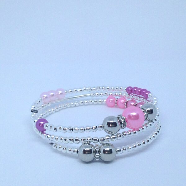 Bracelet 3 tours rose et argent
