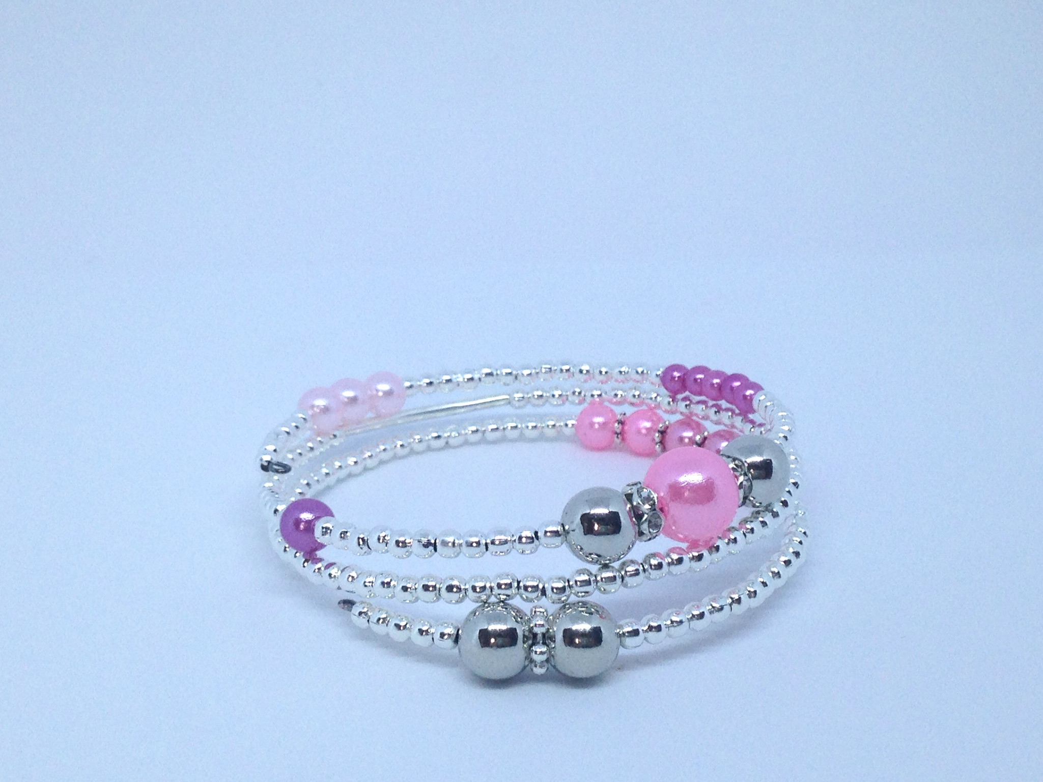 Bracelet 3 tours rose et argent