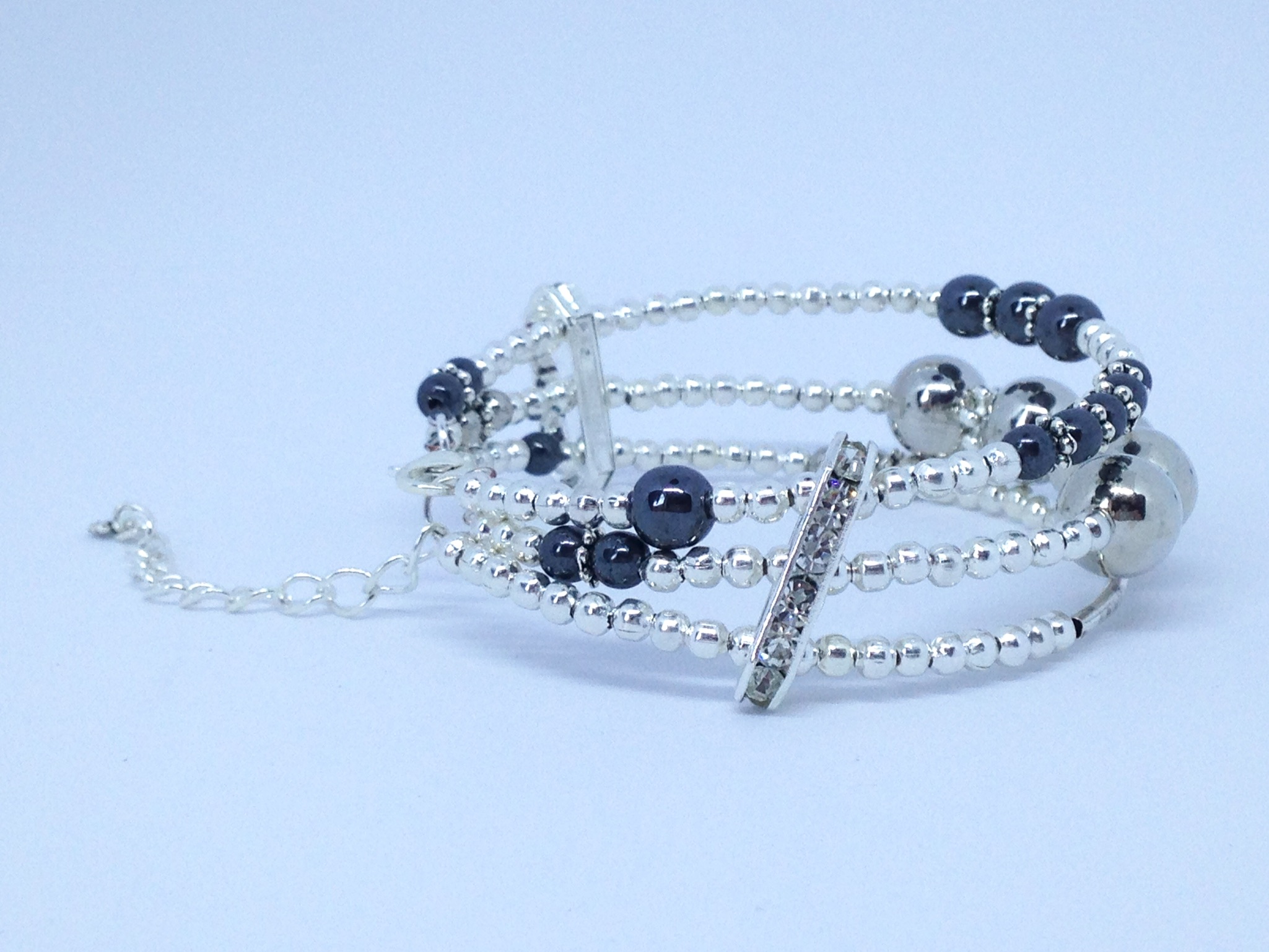 Bracelet 3 rangs miroir & gris